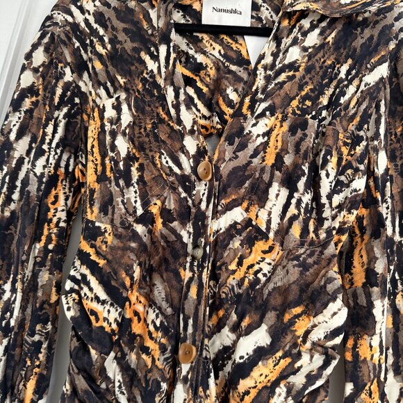 Nanushka Zada Shirt Dress In Watercolor Abstract-Print Button Front Size Small - Picture 7 of 10